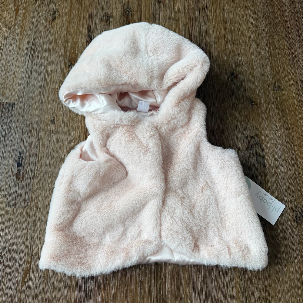3/27$ NWT PL Baby Faux Fur Hooded Vest size 9 months